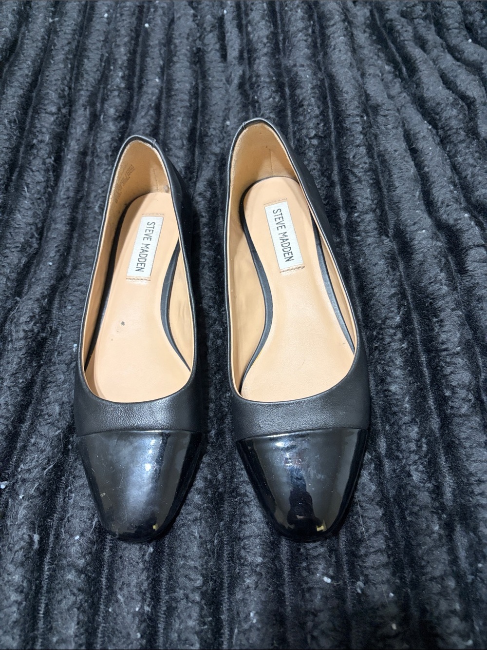 Steve Madden Black Patent Cap-Toe Ballet Flats